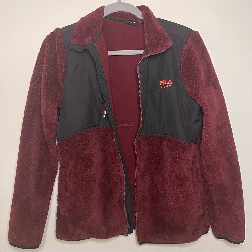 Fila Sport Maroon Fuzzy Jacket Zip Up Small